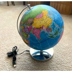 Smart Wallaby Rotating Globe w/ USB Light-Up LED | 8" Desktop World Map